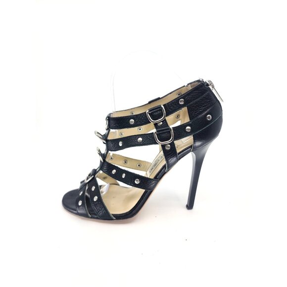 Jimmy Choo Black Bondage Gladiator Strappy Studded Sandals Size 38.5 - Picture 1 of 7